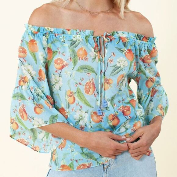 Hale Bob off-the shoulder cotton voile Orchid Top, estimate size Large - Picture 8 of 8
